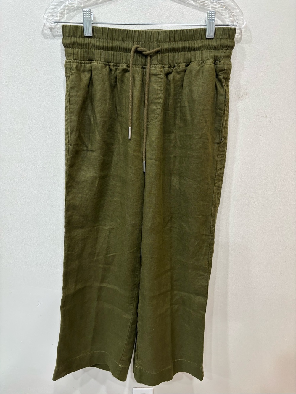 Quince Linen Wide Leg Pull On Drawstring Olive Green Pants Women’s Size Small